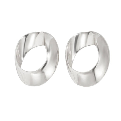 Silvertone Open Oval Statement Earrings