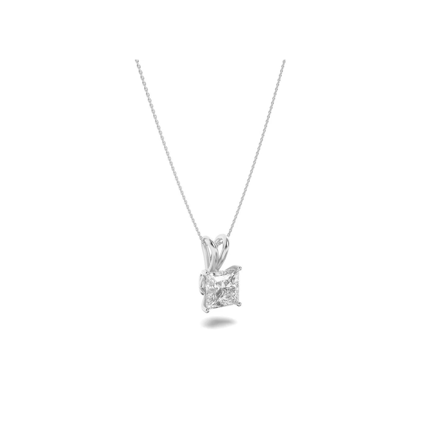 Princess (F/VS) Lab Grown Diamond Prong 14K White Gold Split Bale Solitaire Pendant Necklace