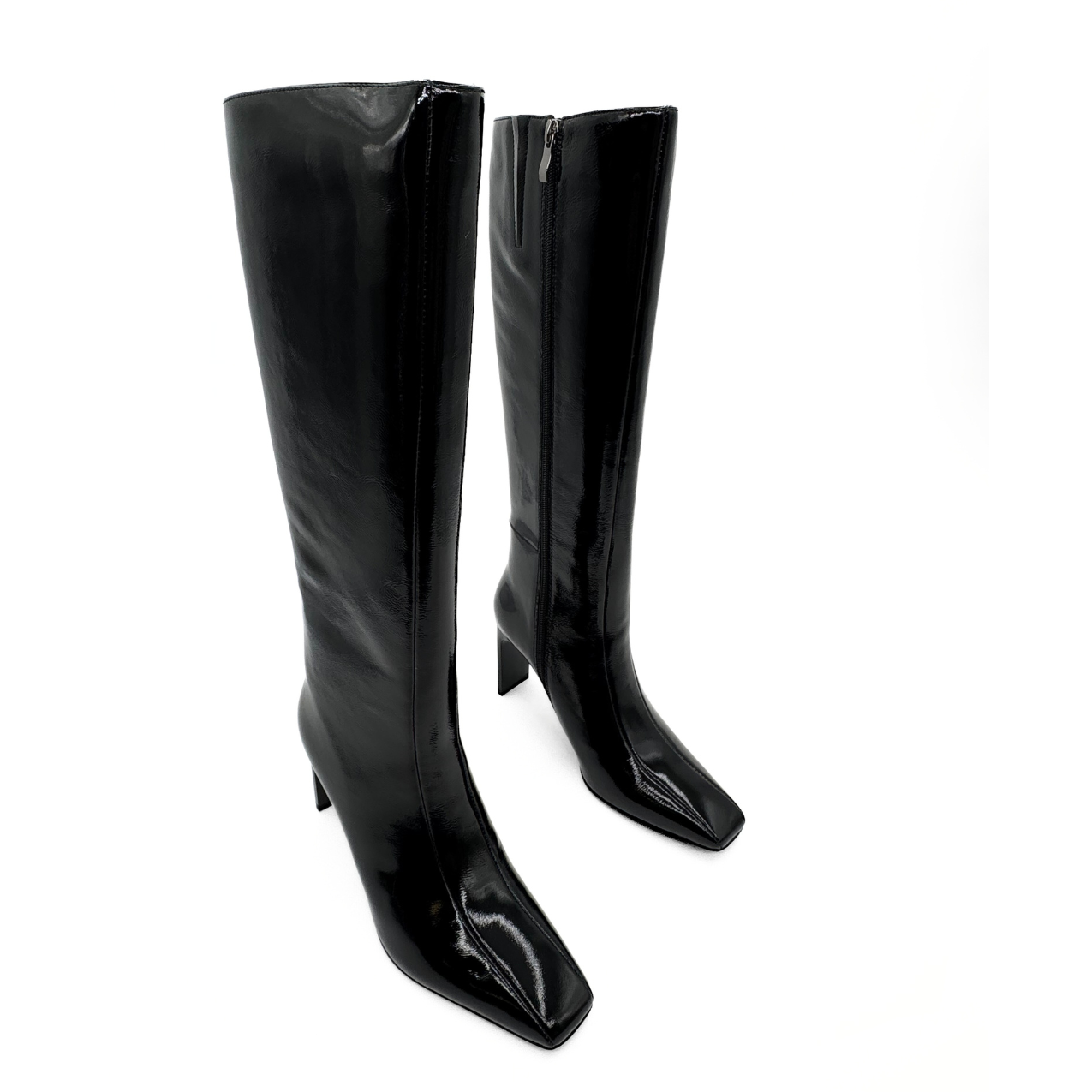 Mishel Patent Leather Knee High Boots - Black