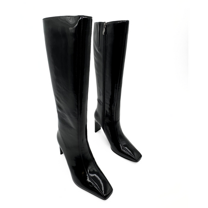 Mishel Patent Leather Knee High Boots - Black
