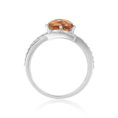 1.12 Ct Square Yellow Citrine and White Sapphire Prong Silver Engagement Ring