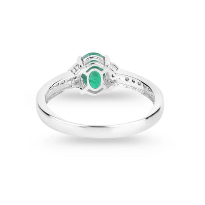 0.72 Ct Oval Green Zambian Emerald Diamond Prong 10k Gold Pave Bridge Ring