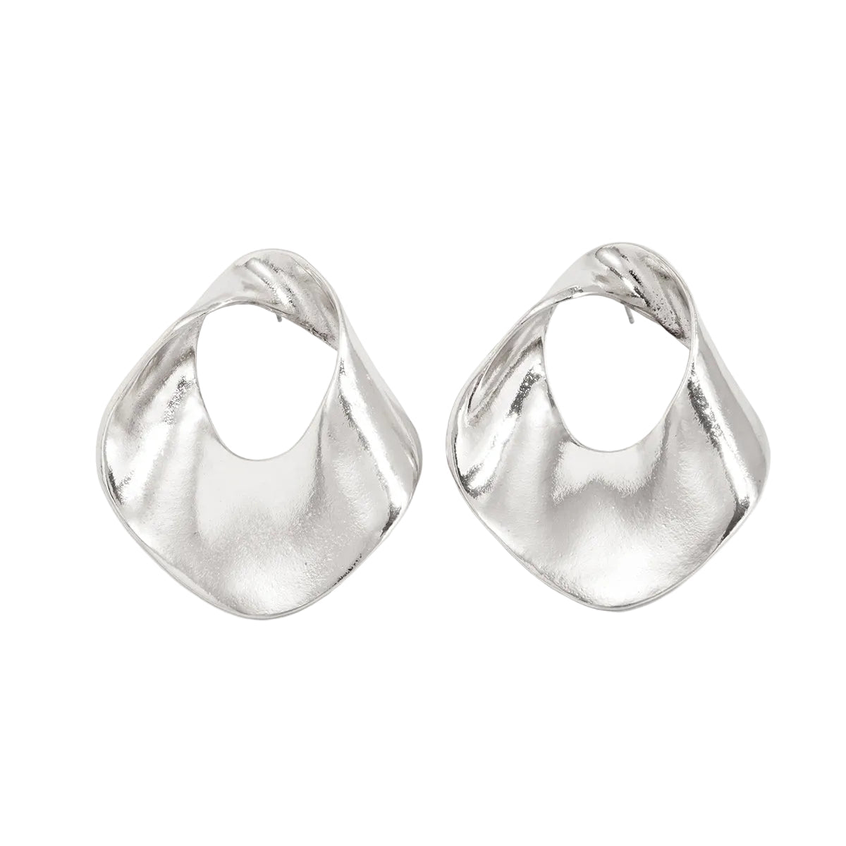Silvertone Open Twisted Irregular Statement Earrings