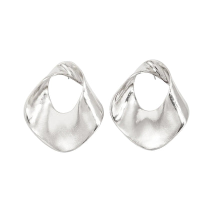 Silvertone Open Twisted Irregular Statement Earrings