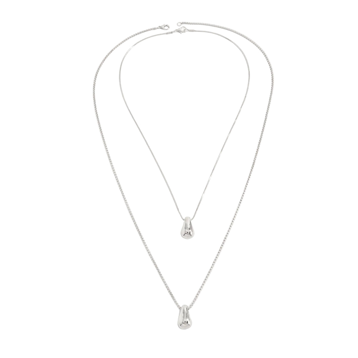 Silvertone Drop Pendant Necklace Set