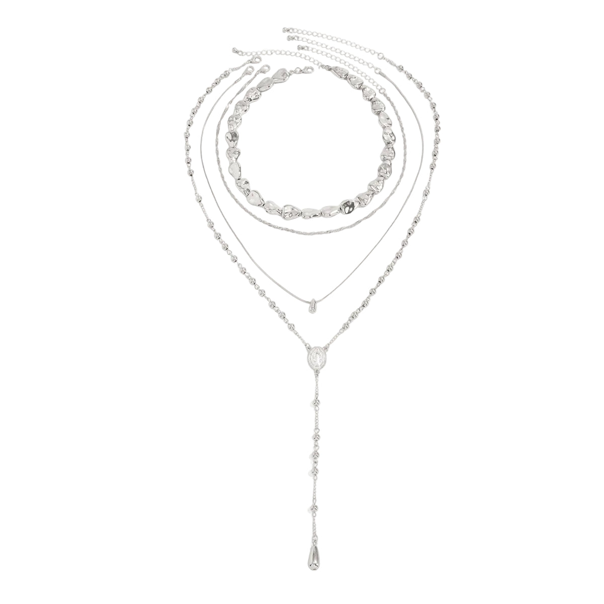 Silvertone Drop Beads Chain Y-Necklace Set