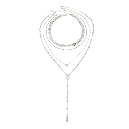 Silvertone Drop Beads Chain Y-Necklace Set