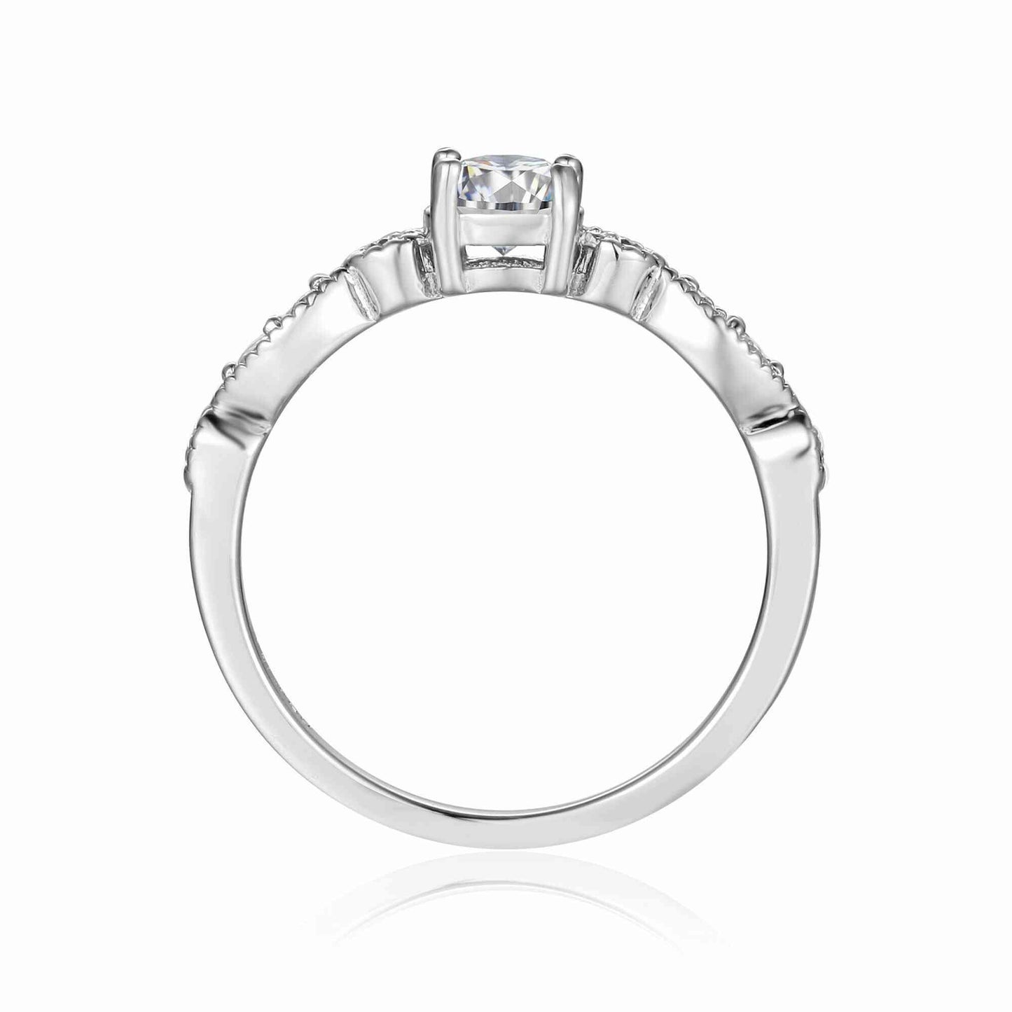 Round White Moissanite Prong Sterling Silver Engagement Solitaire Ring