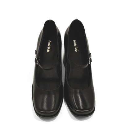 Jackie Leather Mary Jane Heels - Black