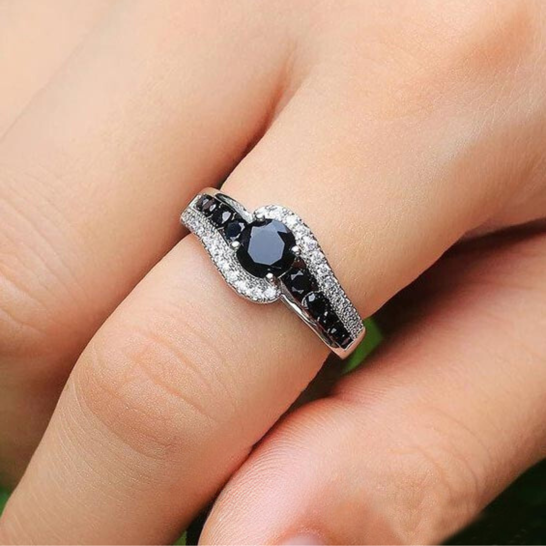 3.16Ct Round Black Spinel Prong Sterling Silver Engagement Bypass Ring