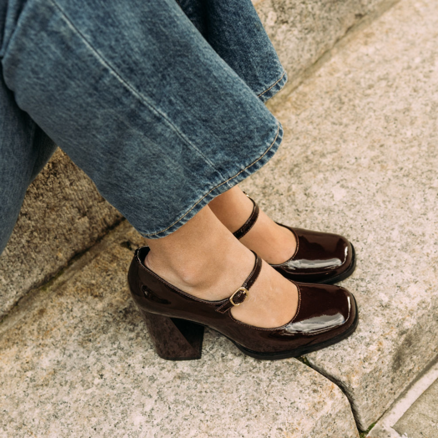 Jackie Patent Leather Mary Jane Heels - Brown