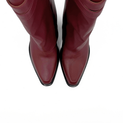 Alma Foldover Leather Boots - Burgundy