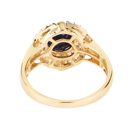 1.48 Ct Round Blue Sapphire Diamond Prong 10k Gold Halo Statement Ring