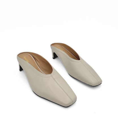 Junie Heeled Leather Mule - Bone