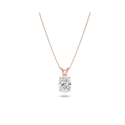 3.0 Ct Oval Lab Grown Diamond (F/VS) Prong 14K Rose Gold Split Bale Solitaire Pendant Necklace