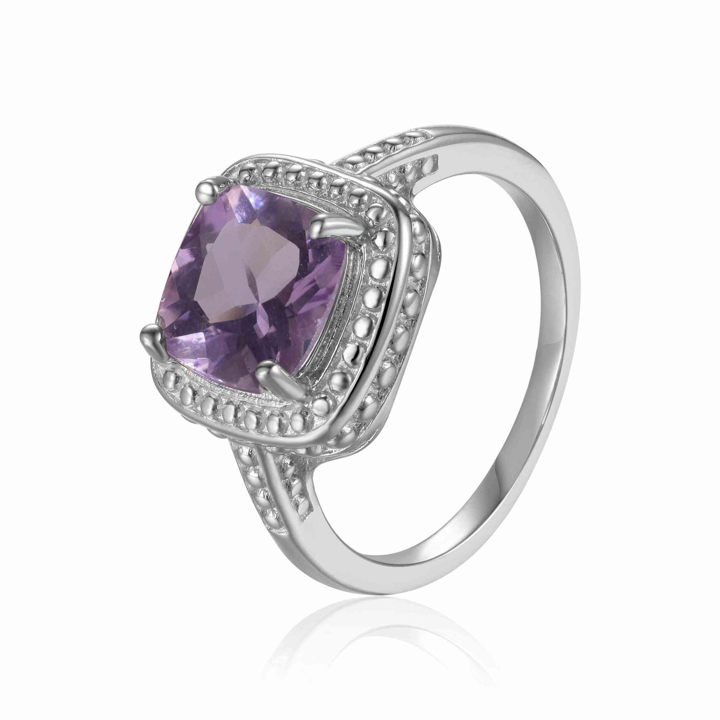 2.00 Ct Cushion Pink Amethyst Prong Silver Halo Statement Ring