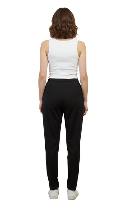 Womens Classic Poly Knit Pants - Pull On Slacks with Elastic Waist
