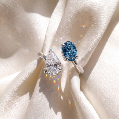3Cttw Oval Shaped Lab Grown Diamond (F/VS) Toi et Moi Fashion Engagement Bypass Ring 14K Gold