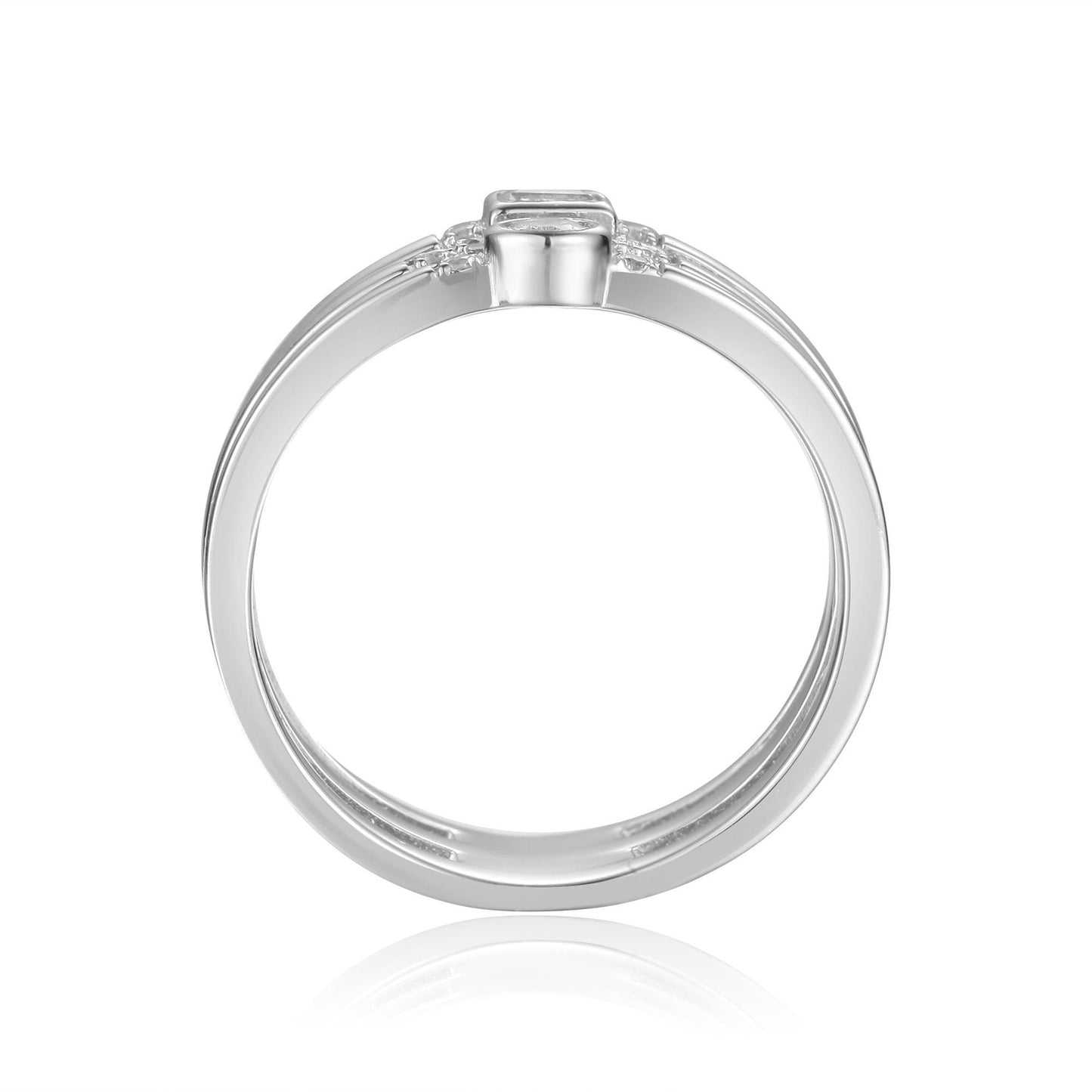 0.35 Ct White Sapphire and White Topaz Bezel Silver Three Band Ring