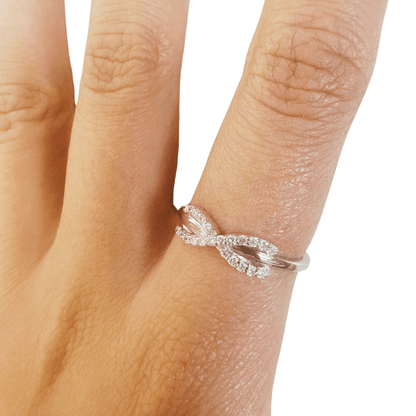 Round White Lab Diamond Pave Silver Infinity Criss Cross Ring