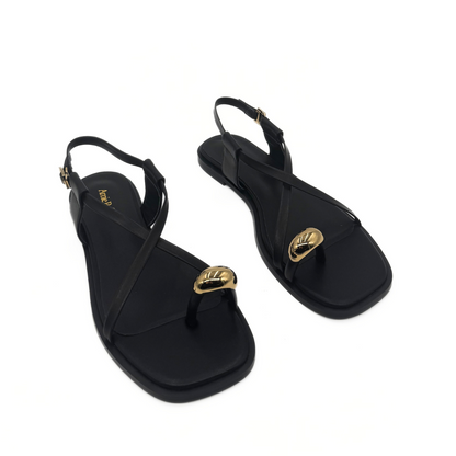 Laney Strappy Gold Toe Sandals - Black