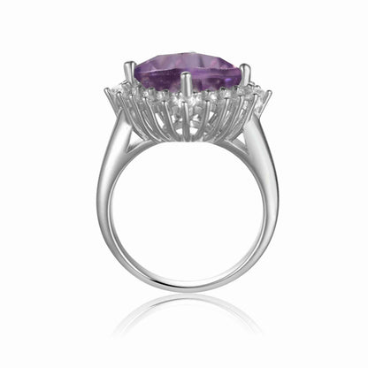3.65 Ct Cushion Pink Amethyst Prong Silver Checkerboard Statement Ring