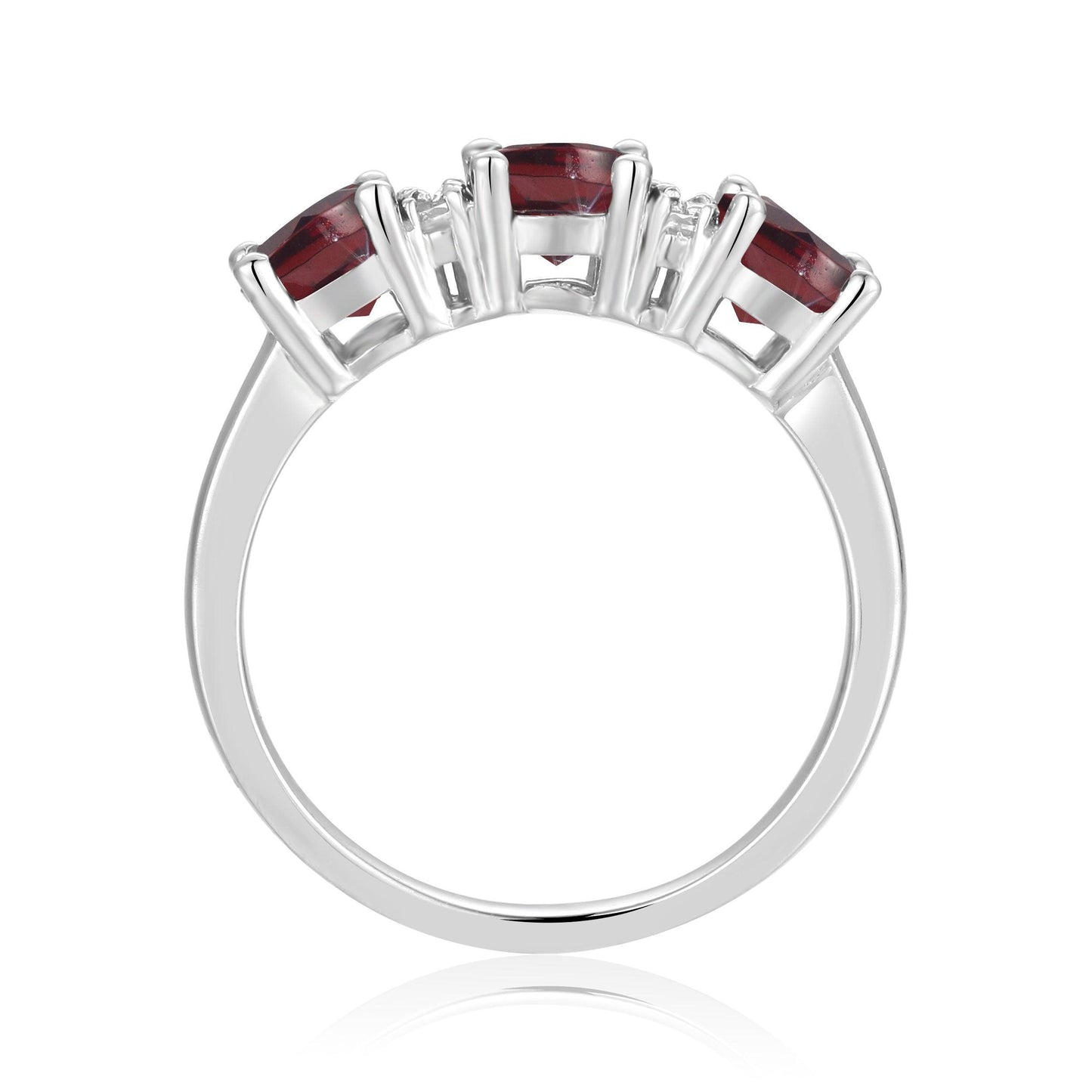 1.7 Ct Round Red Garnet Prong Silver Three Stone Ring