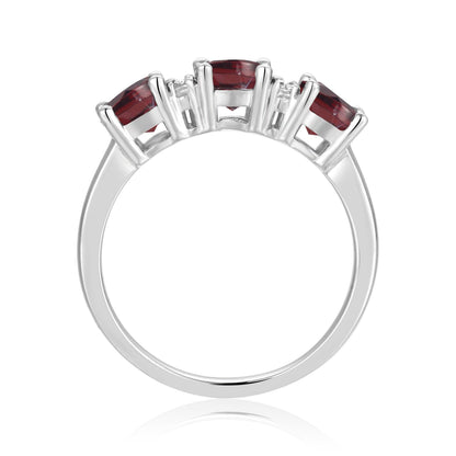1.7 Ct Round Red Garnet Prong Silver Three Stone Ring