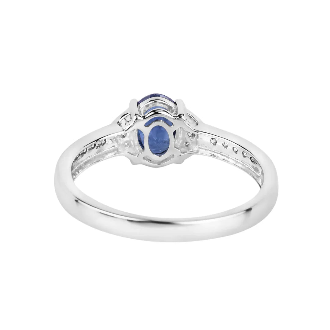 1.95 Ct Oval Blue Sapphire Diamond Prong 10k Gold Pave Bridge Ring