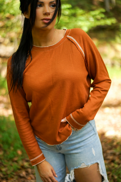 Threaded Pear Cataleya Textured Round Neck Long Sleeve Top