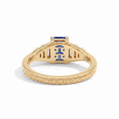 Octagon Sapphire, Emerald, Ruby and Lab Diamond 14K Yellow Gold Tapered Band Engagement Ring