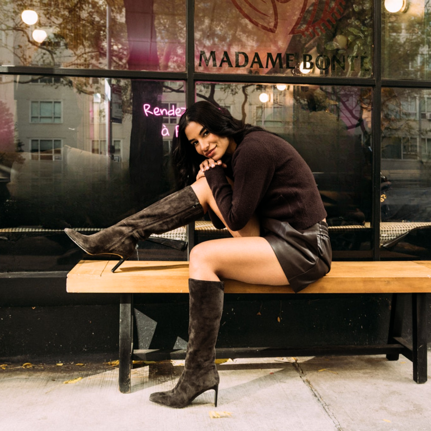 Mishel Suede Knee High Boots - Black