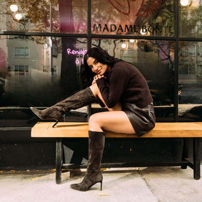 Mishel Suede Knee High Boots - Black