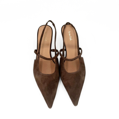 Connie Slingback Suede Heels - Taupe Suede
