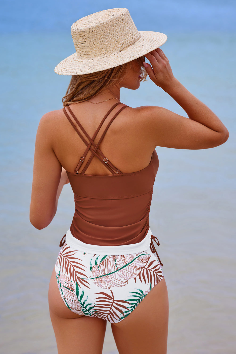 Everlee Stripe Drawstring Tummy Control Tankini Swimsuit - Threaded Pear