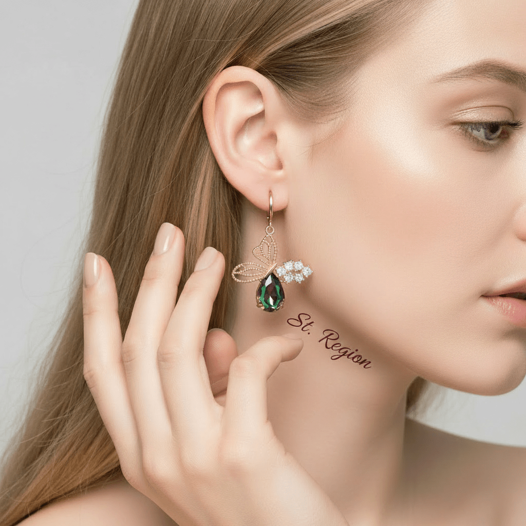 Iridescent Crystal & Cubic Zirconia Goldtone Filigree Butterfly Huggie Earrings