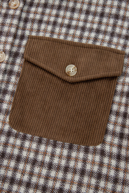 Threaded Pear Ava Flap Patchwork Plaid Shacket