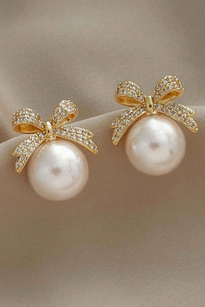 Threaded Pear Ellis Rhinestone Bowknot Pearl Earrings