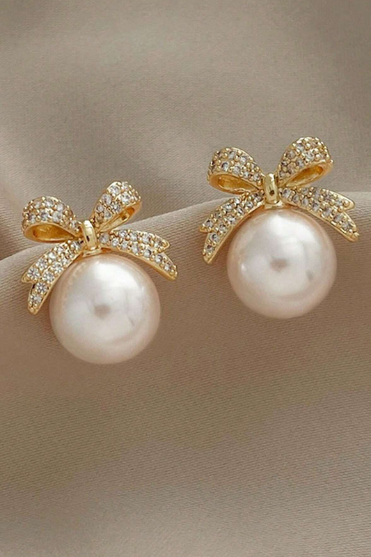 Threaded Pear Ellis Rhinestone Bowknot Pearl Earrings