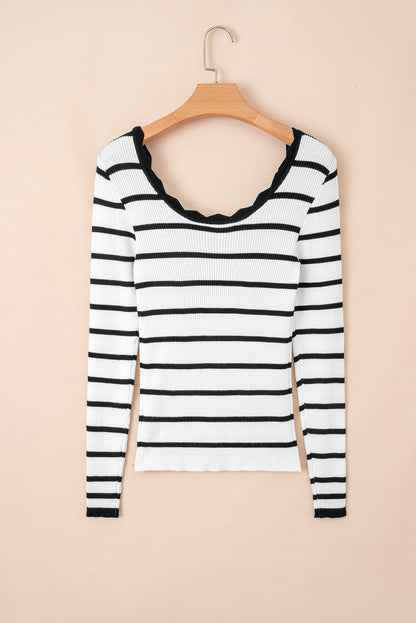 Threaded Pear Sutton Striped Ribbed Slim Sweater
