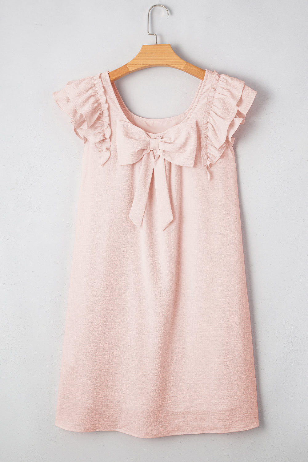 Threaded Pear Abigail Textured Flutter Sleeve Bow Back Mini Dress