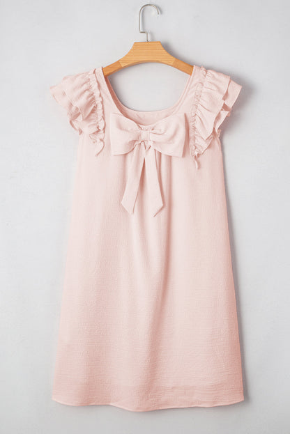 Threaded Pear Abigail Textured Flutter Sleeve Bow Back Mini Dress