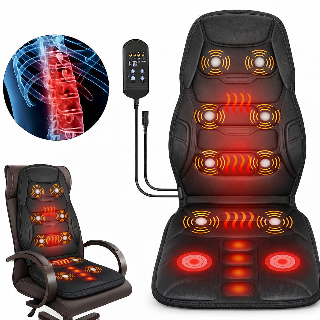 Prime Goods Massage Seat Cushion with Heated Back Neck Body Massager Chair for Home Office - Black