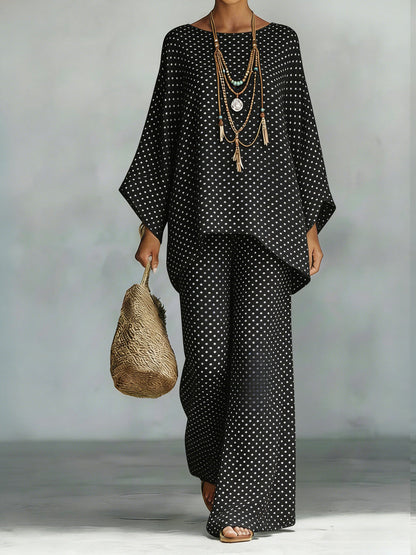 Floral Print Bamboo Linen Two-Piece Set with Wide-Leg Pants