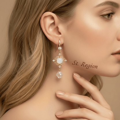 White Quartz & Crystal Cubic Zirconia Goldtone Rhombus Hook Earrings