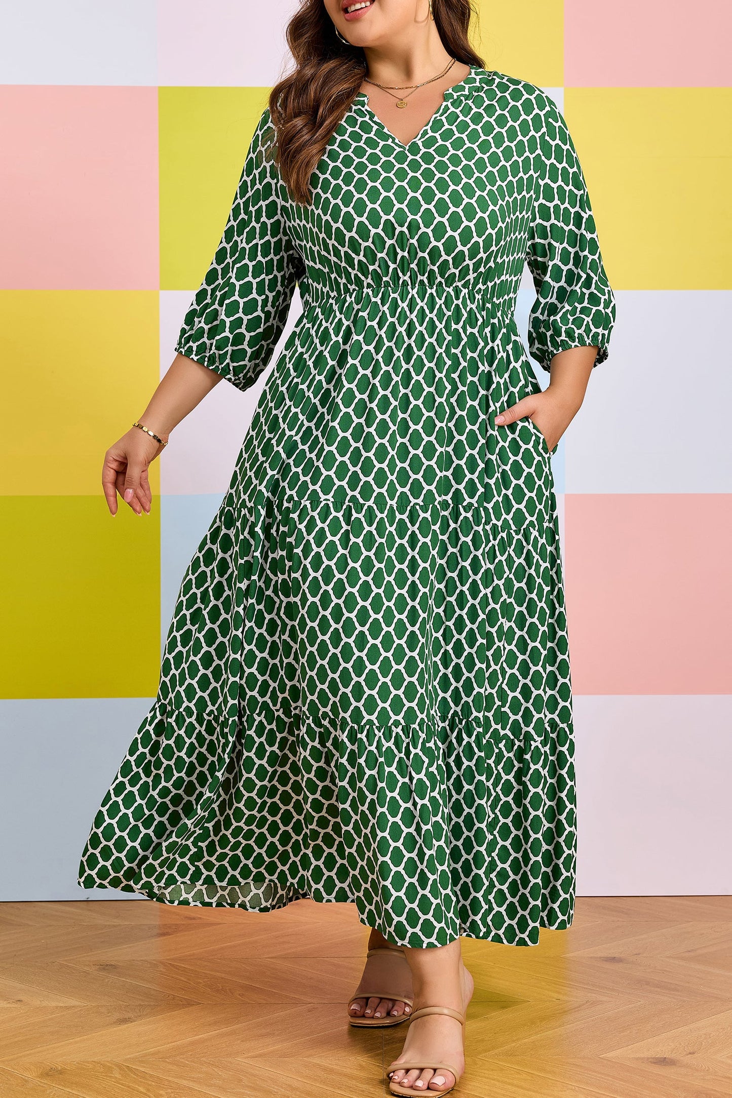 Threaded Pear Johanna Ruffle Hem Casual PLUS Dress