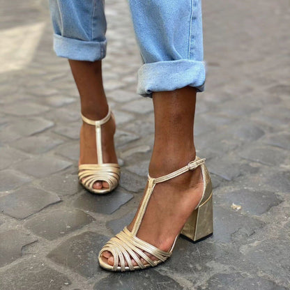 High Heel Fish-Mouth T-Shaped Buckle Strap Open Toe Sandals
