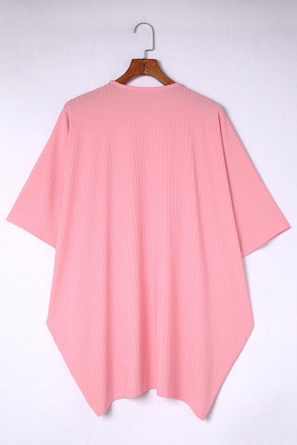Pink Pink Pink Shimmer Ribbed Texture Plus Size Cardigan