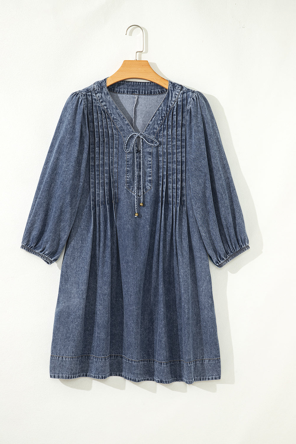 Threaded Pear Autumn Tied Pleated Mini Dress