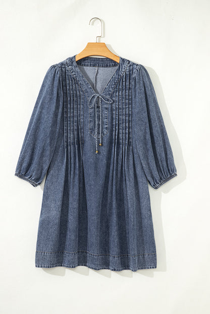 Threaded Pear Autumn Tied Pleated Mini Dress